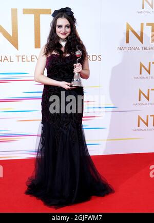 Mollie Gallagher in the press room after winning the Serial Drama Performance award at the National Television Awards 2021 held at the O2 Arena, London. Picture date: Thursday September 9, 2021. Stock Photo