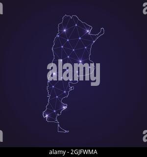 Digital network map of Argentina. Abstract connect line and dot on dark background Stock Vector