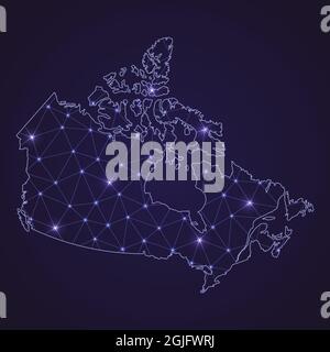 Digital network map of Canada. Abstract connect line and dot on dark background Stock Vector
