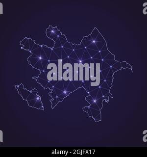 Digital network map of Azerbaijan. Abstract connect line and dot on dark background Stock Vector