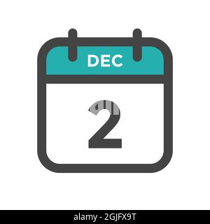 December 2 Calendar Day or Calender Date for Deadline and Appointment Stock Vector