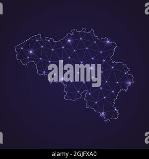 Digital network map of Belgium. Abstract connect line and dot on dark background Stock Vector