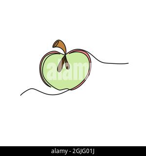 One continuous line drawing fruits Apple, isolated on white background. Healthy eating concept. Stock Vector