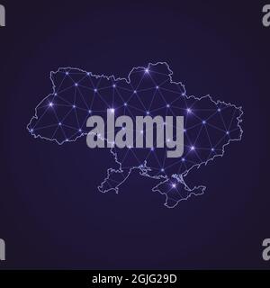 Digital network map of Ukraine. Abstract connect line and dot on dark background Stock Vector