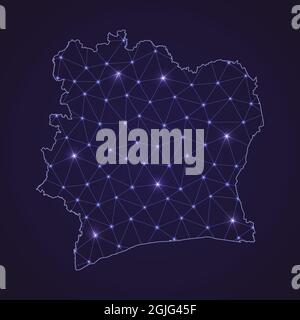 Digital network map of Ivory Coast. Abstract connect line and dot on dark background Stock Vector