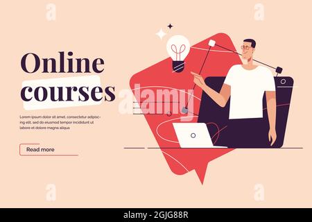 Flat style outline vector illustration on the subject of online courses, distance learning. Editable stroke Stock Vector
