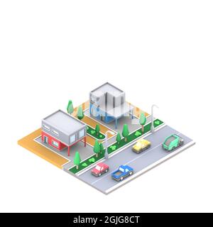 3D isometric interior rendering of city exterior Stock Photo