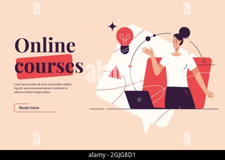 Flat style outline vector illustration on the subject of online courses, distance learning. Editable stroke Stock Vector