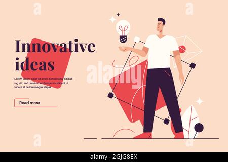 Flat style outline vector illustration on the subject of creativity, generating innovative ideas, imagination and inspiration. Editable stroke Stock Vector