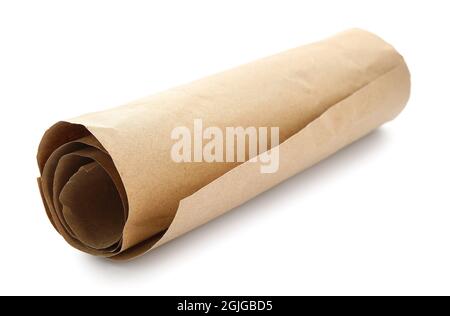 Rolled cardboard sheet on white background Stock Photo