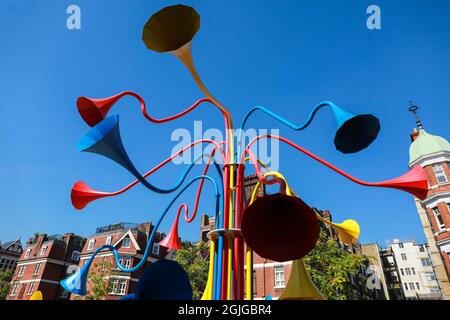 London, UK. 08 September 2021. 'Sonic Bloom' is an interactive installation by artist  Yuri Suzuki in Mayfair. Credit: Waldemar Sikora Stock Photo