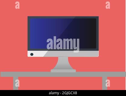 Flat Computer on Pink Background. Vector Illustration. Shadow Screen. Stock Vector