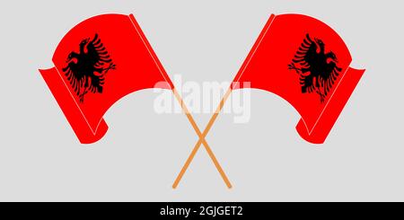 Crossed and waving flags of Albania Stock Vector