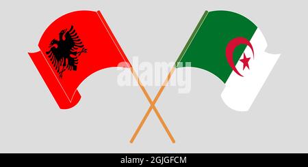 Crossed and waving flags of Albania and Algeria Stock Vector