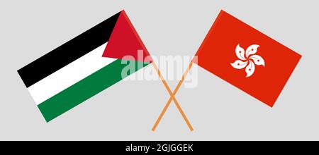 Crossed flags of Palestine and Hong Kong Stock Vector