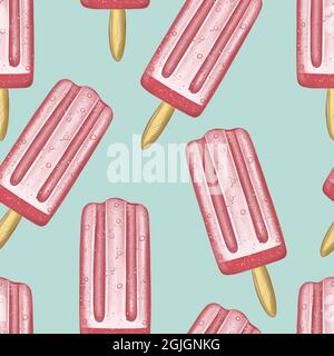Illustration digital drawing ice cream seamless pattern of different shapes and colors on background. High quality illustration Stock Photo