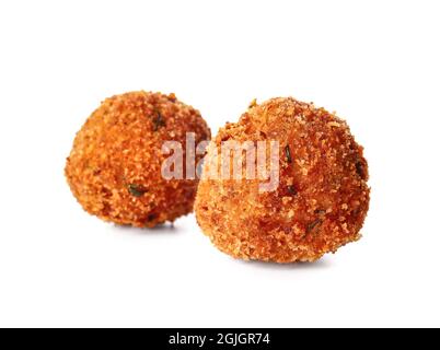 Tasty cod cutlets on white background Stock Photo