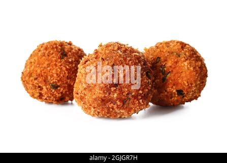 Tasty cod cutlets on white background Stock Photo