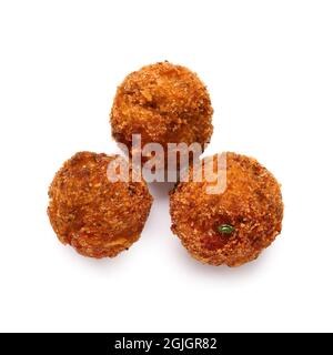 Tasty cod cutlets on white background Stock Photo