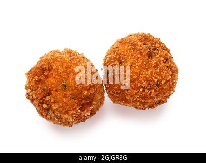 Tasty cod cutlets on white background Stock Photo