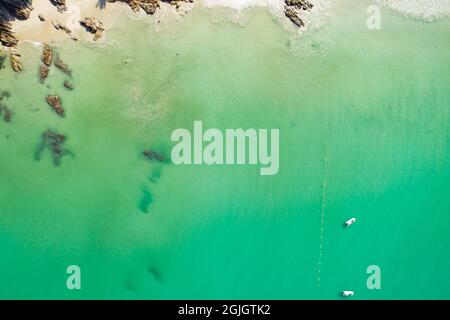 Top view aerial photo from flying drone of amazingly beautiful sea surface landscape with turquoise water copy space for your advertising text message Stock Photo