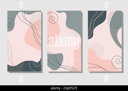 A set of cards with abstract pink, blue and gray spots. Stock Vector