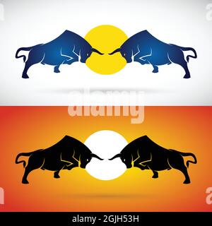 Vector image of bull fight on white background and orange background, Logo, Symbol. Easy editable layered vector illustration. Wild Animals. Stock Vector