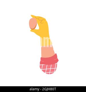 Illustration hand in a rubber glove holds a chicken egg Stock Vector