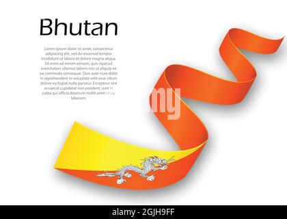 Waving ribbon or banner with flag of Bhutan. Template for independence day poster design Stock Vector