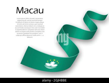 Waving ribbon or banner with flag of Macau. Template for independence day poster design Stock Vector