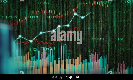 Stock market or forex trading graph and candlestick chart suitable for financial investment concept. Economy trends background for business idea and a Stock Photo