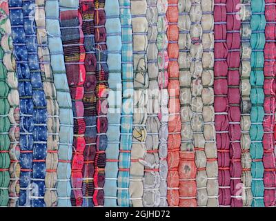 Close up detailed view of a hand made rag rug Stock Photo