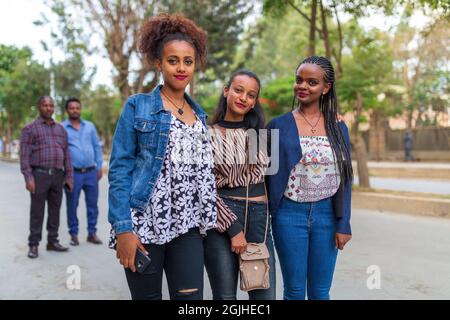 Mekele, Ethiopia - April 28, 2019: Tigray ethiopian womans, university students on the street in Mekelle, second largest city and capital of Tigray re Stock Photo