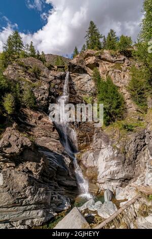 The famous Lillaz waterfalls, near Cogne, Valle d'Aosta, Italy, in the summer season Stock Photo