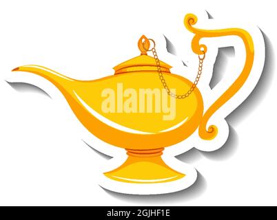 Genie Magic Lamp Cartoon Sticker illustration Stock Vector