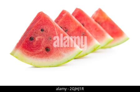 Red sliced watermelon. Pieces of red melon isolated on white background. Stock Photo