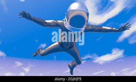 Spaceman in free fall from the sky - 3D Render Stock Photo - Alamy