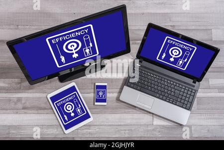 Efficiency concept shown on different information technology devices Stock Photo