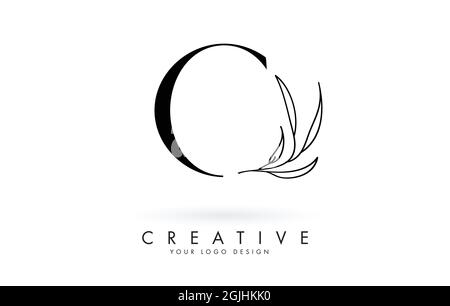 O letter logo design with elegant and slim leaves vector illustration. Creative icon with letter O. Stock Vector