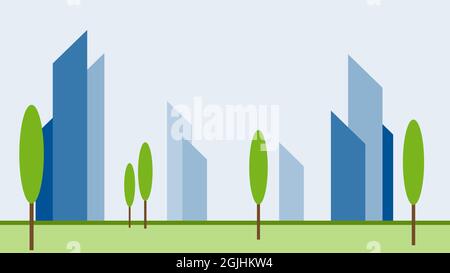 Construction of a modern district, commercial center, financial and business offices, surrounded by the greenery of a park. Vector illustration Stock Vector