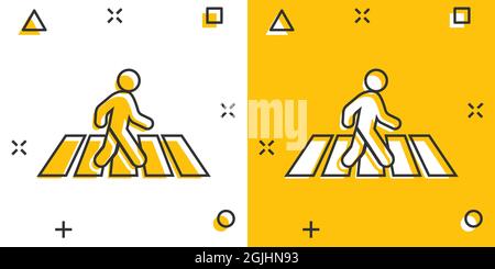 Pedestrian crosswalk icon in comic style. People walkway cartoon sign vector illustration on white isolated background. Navigation splash effect busin Stock Vector