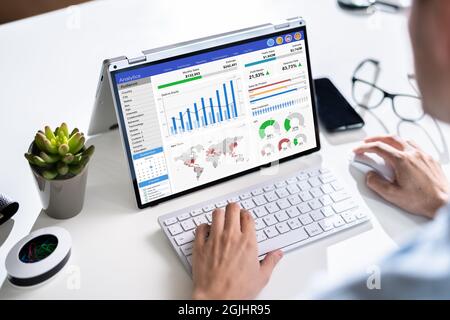 Data Analyst Using Data Analytics KPI Dashboard Stock Photo