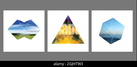 Collection of three creative geometric mask effects for social media. Simple masks that can be applied on your photos for presentations Stock Vector
