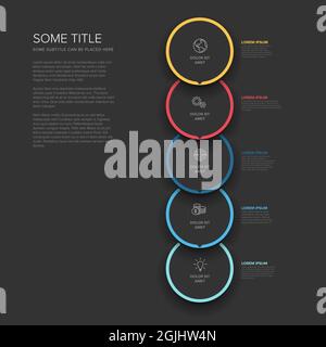 Vector dark vertical process progress template diagram schema with five ...