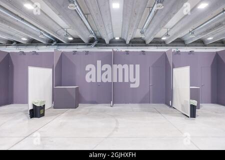 View of the Volvo Congress Center vaccination area during the preparation phase on 30 December 2020 in Bologna, Italy. Stock Photo