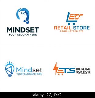 Retail store trolley and lamp brain tech logo design Stock Vector