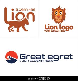 Animal wildlife lion egret vector logo design Stock Vector