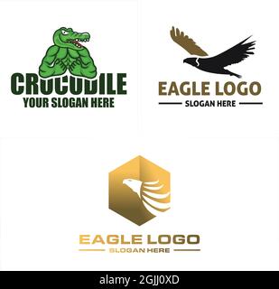 Mascot wildlife crocodile and eagle logo design Stock Vector