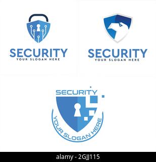 Shield badge security padlock tech logo design Stock Vector