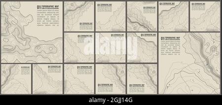 Topographic pattern texture vector Set. Grey contours vector topography. Geographic mountain topography vector illustration. Map on land vector Stock Vector